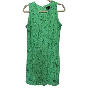 Ronni Nicole Dress 10 Solid Green Floral Lace Sheath Sleeveless Stretch Lined